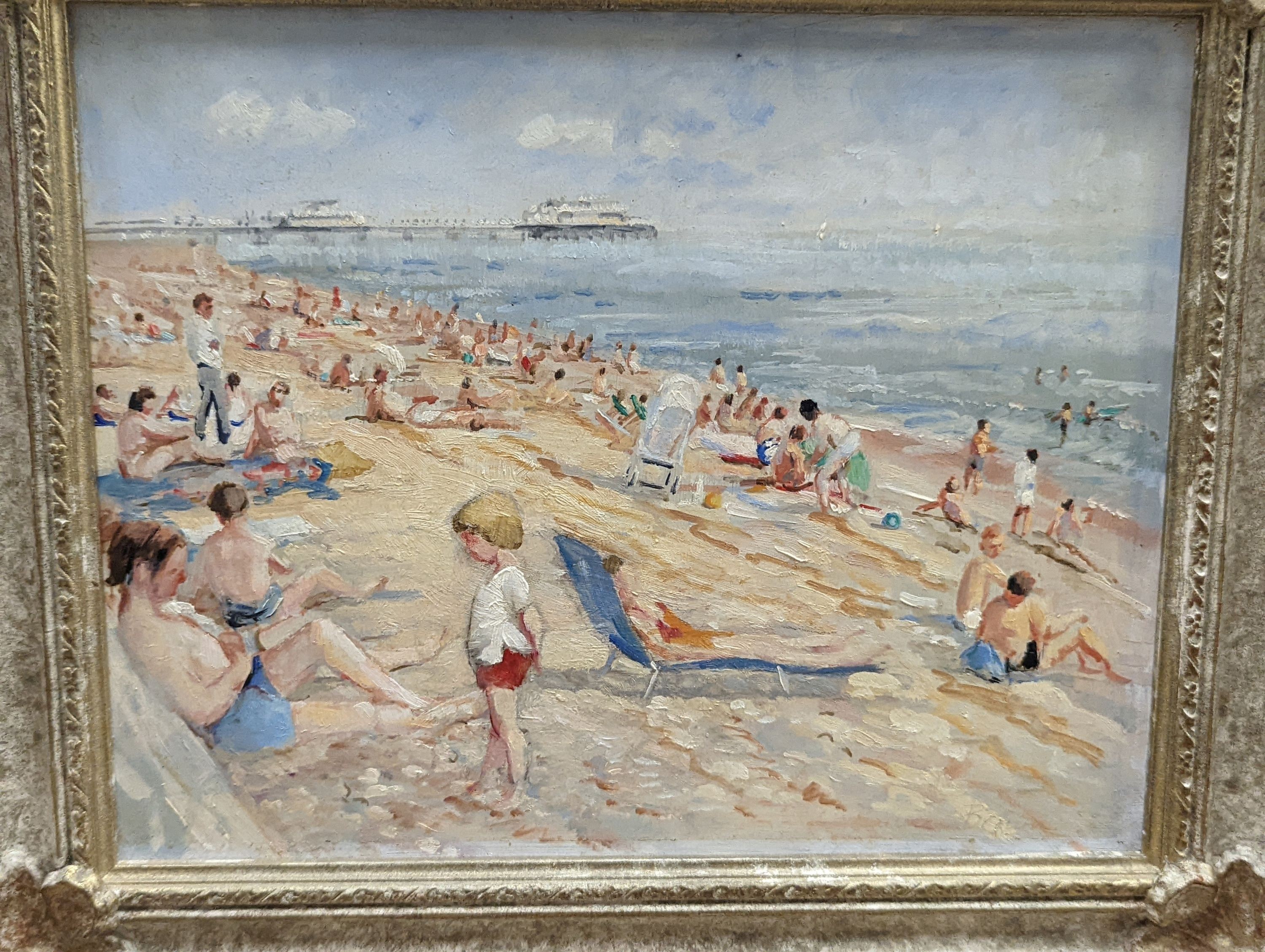 Pauline Brown (b.1926), pair of oil on boards, depicting Brighton Summer beach-scapes, signed, 19 x 24cm
